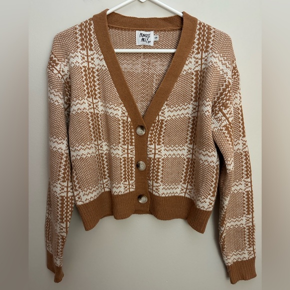 Princess Polly Cardigan Size Small Tan and White EUC - Picture 2 of 10